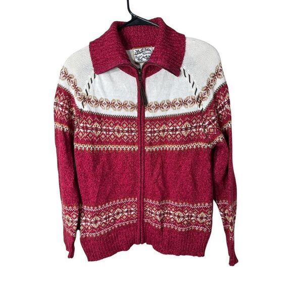 Vintage Heirloom Collectibles Cardigan Sweater Zip Up Red Fair Isle S - Picture 1 of 8